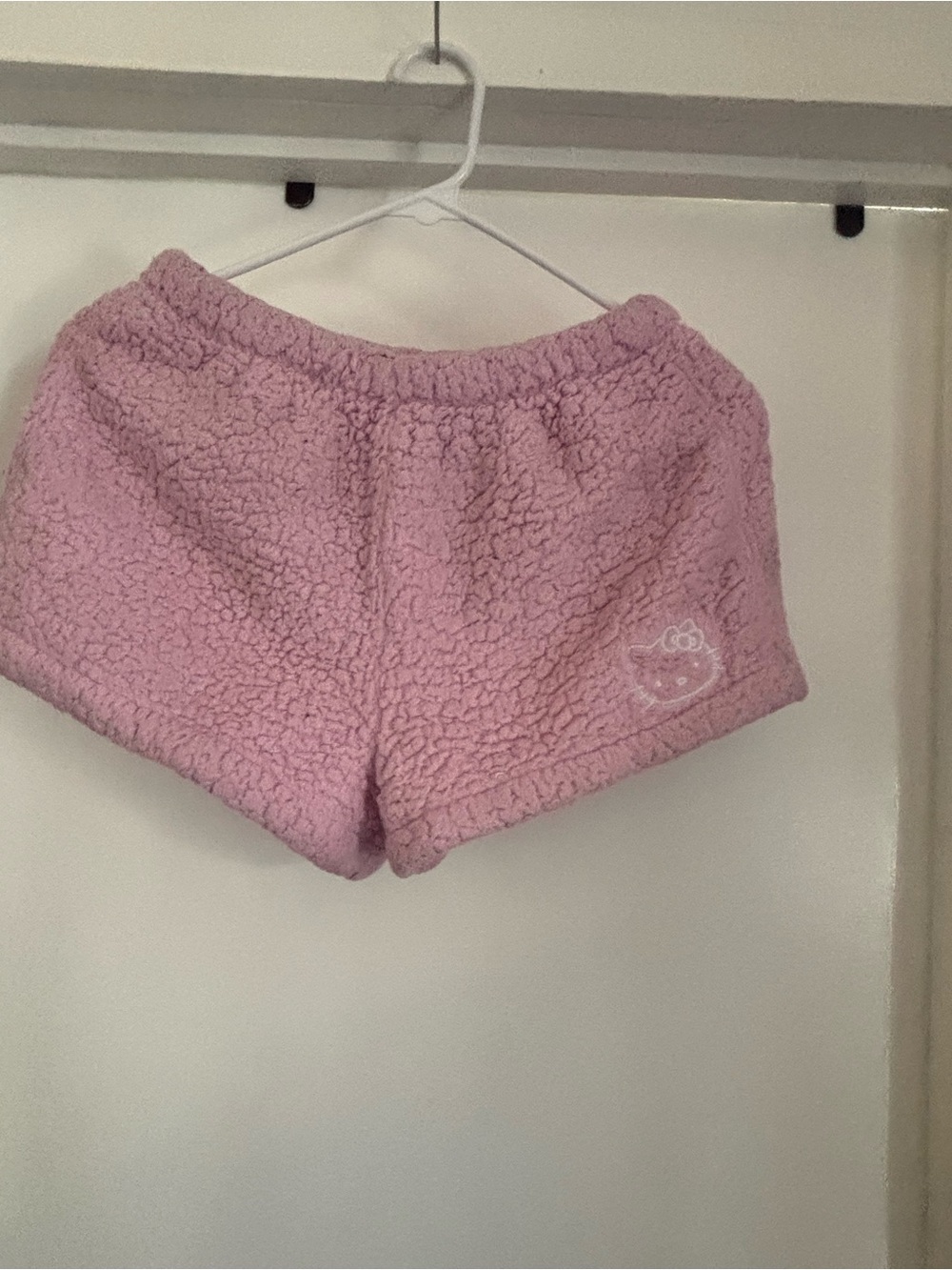 Forever 21 Pink Sherpa Lounge Shorts with Hello Kitty Label